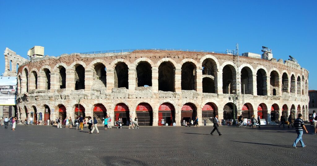 The Verona Arena in its entirety photographed from BRA Square